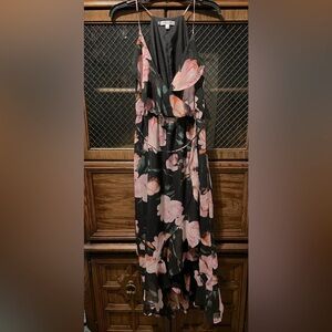 Jennifer Lopez Black and Pink Floral maxi Dress size 6 spaghetti strap